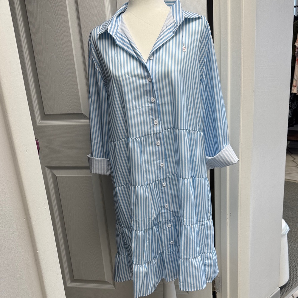 Blue Striped Button-Up Dress